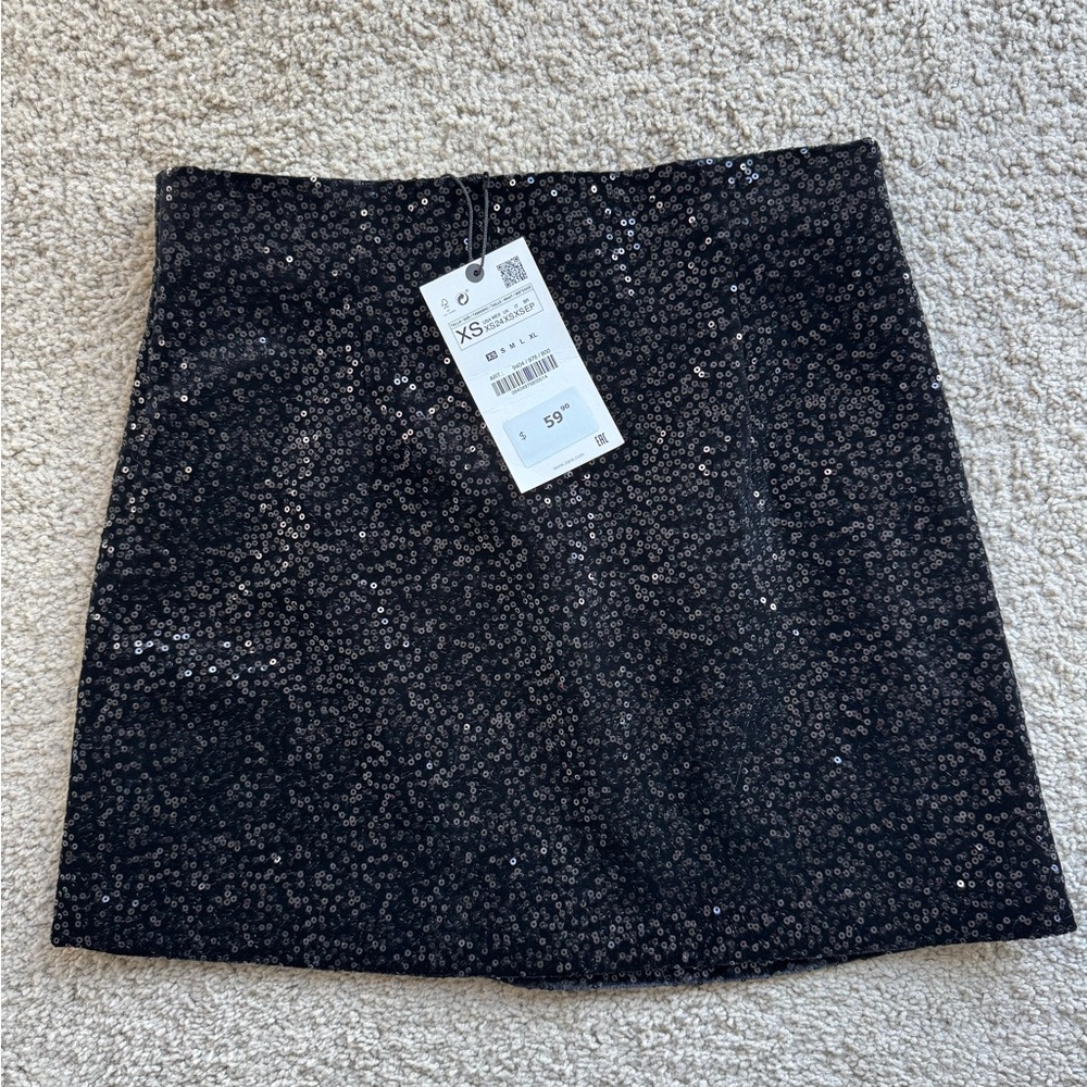 Zara Black Suede and Sequin Mini Skirt